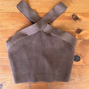 Babaton Chestnut Ribbed Knit Top